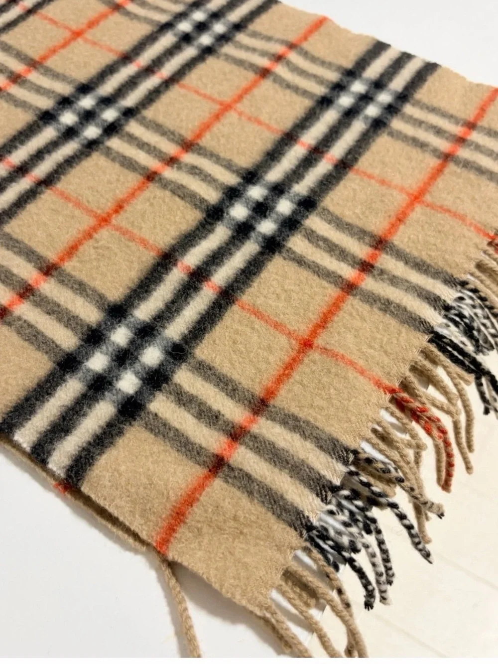 Burberry Beige Black Red Plaid Cashmere Scarf